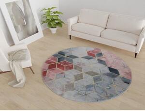 Ružovo-svetlosivý umývateľný okrúhly koberec ø 120 cm – Vitaus