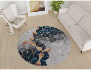 Umývateľný okrúhly koberec v bielo-petrolejovej farbe ø 100 cm – Vitaus