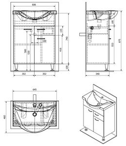 Aqualine KERAMIA FRESH umývadlová skrinka, 1 zásuvka, 60,6x74x34 cm, dub platín