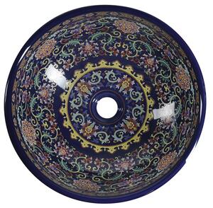 Sapho PRIORI keramické umývadlo na dosku, Ø 41 cm, fialová s ornamentmi