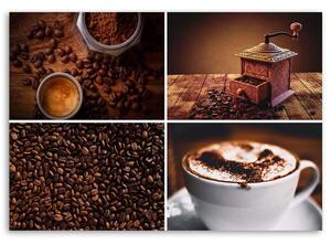 Obraz Kávové zrná, mlynček a káva Rozmery: 100 x 70 cm, Prevedenie: Obraz na plátne