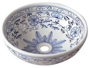 Sapho PRIORI keramické umývadlo, priemer 41cm, biela s modrým vzorom