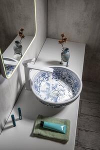 Sapho PRIORI keramické umývadlo na dosku, Ø 41 cm, biela s modrým vzorom