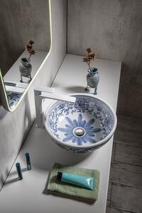 Sapho PRIORI keramické umývadlo na dosku, Ø 41 cm, biela s modrým vzorom