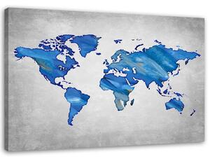 Obraz na plátne Námornícka modrá mapa sveta na betóne Rozmery: 60 x 40 cm