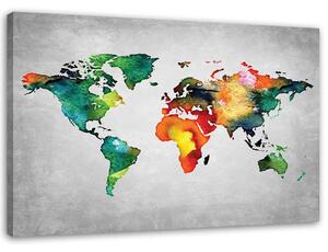 Obraz na plátne Farebná mapa sveta na betóne Rozmery: 60 x 40 cm