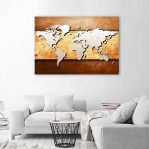 Obraz na plátne Mapa sveta na drevenej doske Rozmery: 60 x 40 cm