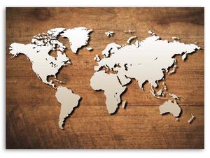 Obraz na plátne Mapa sveta na drevenej doske Rozmery: 60 x 40 cm
