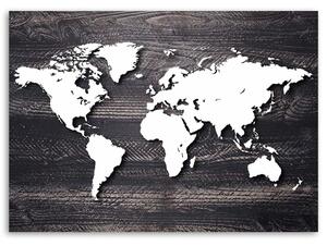 Obraz na plátne Mapa sveta na sivom dreve Rozmery: 60 x 40 cm
