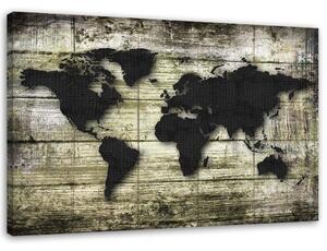 Obraz na plátne Čierna mapa sveta na doskách Rozmery: 60 x 40 cm