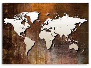 Obraz na plátne Mapa sveta na dreve Rozmery: 60 x 40 cm