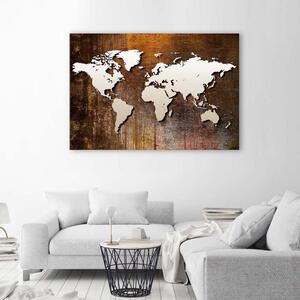 Obraz na plátne Mapa sveta na dreve Rozmery: 60 x 40 cm