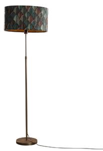 Stojacia lampa bronzová s oválnym zamatovým tienidlom s dizajnom listov 50 cm - Parte