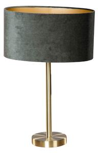 Stolová lampa mosadz s oválnym zamatovým tienidlom zelená 35 cm - Simplo