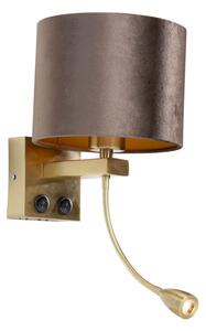 Nástenná lampa bronzová s hnedým zamatovým tienidlom 18 cm - Brescia