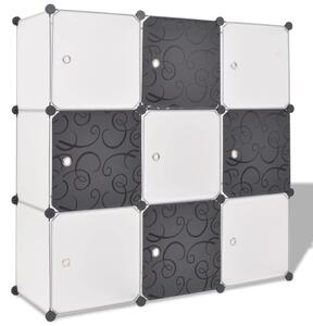 Úložná skrinka v tvare kocky s 9 priečinkami, čierna a biela