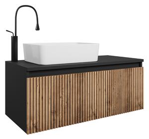 Kúpeľňová skrinka pod umývadlo s umývadlom WOTANA, dub wotan/čierna