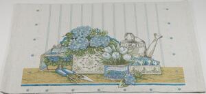 Rozkošný koberček s dekorom hortenzií a tulipánmi a krhlou ladený do modrej farby 50 x 80 cm 43307