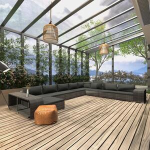 Maison Exclusive – 11-dielna záhradná súprava s vankúšmi, poly ratan, sivá