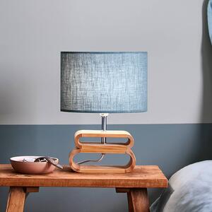 COREP Stolová lampa Oslo, petrolová/svetlé drevo, výška 30 cm, ľan/drevo, Modrá, Obývacia izba / jedáleň, Drevo, Škandinávsky, Stojacie svietidlo