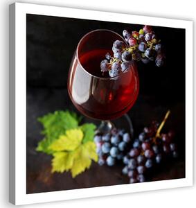 Obraz Červené víno a hrozno Veľkosť: 30 x 30 cm, Prevedenie: Obraz na plátne