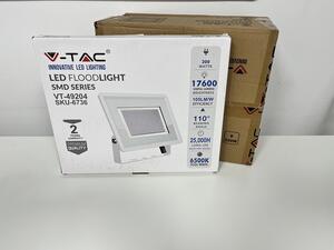 V-TAC Biely LED reflektor 200W, 4+1ks zadarmo, Studená biela 6000 - 6500K