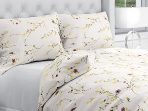 Biante Bavlnené posteľné obliečky Sandra SA-496 Žlté a hnedofialové lúčne kvietky na krémovom Jednolôžko 140x200 a 70x90 cm