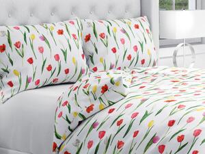 Biante Bavlnené posteľné obliečky Sandra SA-506 Tulipány na bielom Dvojlôžko francúzske 220x200 a 2ks 70x90 cm