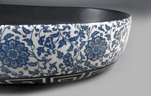 Sapho, PRIORI keramické umývadlo, 60x13,5x40 cm, farba čierna s modrou maľbou, PI026
