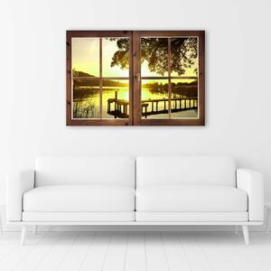 Obraz na plátne Okno - západ slnka nad mólom Rozmery: 60 x 40 cm