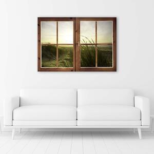Obraz na plátne Okno - more v zime Rozmery: 60 x 40 cm