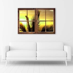 Obraz na plátne Okno - pohľad na listy palmy Rozmery: 60 x 40 cm