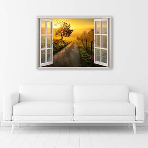 Obraz na plátne Okno - západ slnka nad cestou Rozmery: 60 x 40 cm