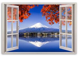 Obraz na plátne Okno - Fuji volcano Rozmery: 60 x 40 cm