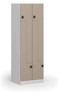 Kovová šatníková skrinka Z, 4 oddiely, 1850 x 600 x 500 mm, kódový zámok, béžové dvere