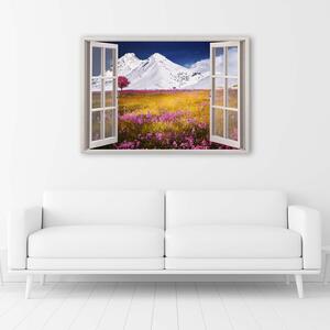 Obraz na plátne Okno - zasnežené hory Rozmery: 60 x 40 cm