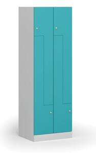 Kovová šatníková skrinka Z, 4 oddiely, 1850 x 600 x 500 mm, cylindrický zámok, zelené dvere