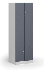 Kovová šatníková skrinka Z, 4 oddiely, 1850 x 600 x 500 mm, cylindrický zámok, tmavosivé dvere