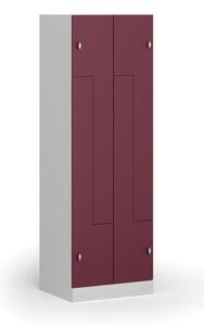 Kovová šatníková skrinka Z, 4 oddiely, 1850 x 600 x 500 mm, otočný zámok, červené dvere