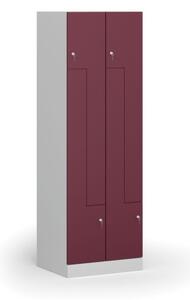 Kovová šatníková skrinka Z, 4 oddiely, 1850 x 600 x 500 mm, cylindrický zámok, červené dvere
