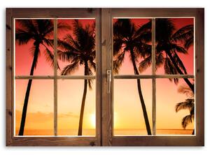 Obraz na plátne Okno - palmy a slnko Rozmery: 60 x 40 cm