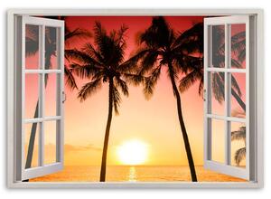 Obraz na plátne Okno - slnko a palmy Rozmery: 60 x 40 cm