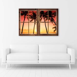Obraz na plátne Okno - palmy a slnko Rozmery: 60 x 40 cm