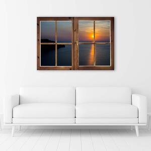 Obraz na plátne Okno - západ slnka nad vodou Rozmery: 60 x 40 cm