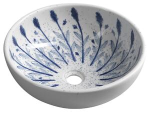 Sapho PRIORI keramické umývadlo na dosku, priemer 41cm, biela s modrým vzorom
