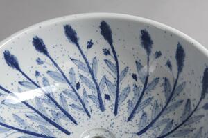 Sapho PRIORI keramické umývadlo na dosku, priemer 41cm, biela s modrým vzorom