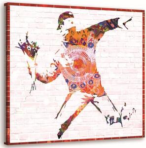 Obraz na plátne Banksy hooligan s kyticou kvetov Rozmery: 30 x 30 cm