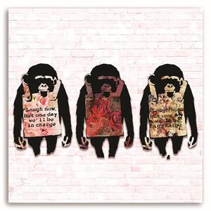 Obraz na plátne Banksy 3 opice Rozmery: 30 x 30 cm
