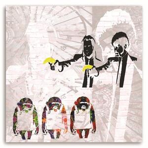Obraz na plátne Banksy gangstri s banánmi a 3 opice Rozmery: 30 x 30 cm
