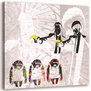 Obraz na plátne Banksy gangstri s banánmi a 3 opice Rozmery: 30 x 30 cm